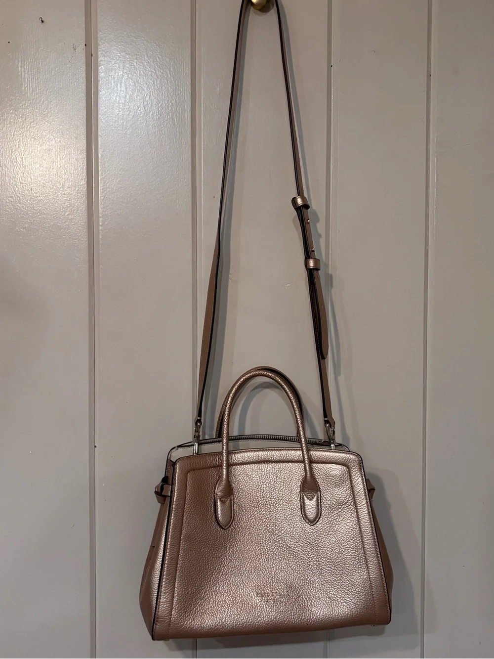 Kate Spade rose gold Metallic Pebbled Leather Top-Handle Satchel